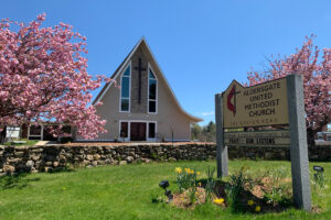 Outside the church in spring